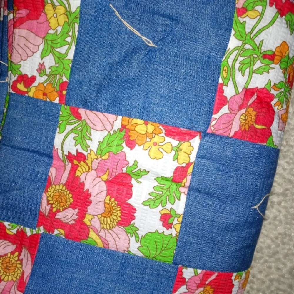 Seersucker and Denim hand made Quilt